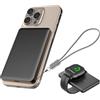 JUOVI Magnetico Wireless Power Bank, Ultra-Slim 5000mAh Piccolo Caricabatterie Portatile 20W PD Ricarica Rapida Mini Batteria Esterna con Cavo USB C per MagSafe i-Watch iphone 16 15 (Nero, 20W)