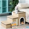 BAKAJI Scale per Cani e Gatti 3in1 Pieghevole in Poliestere Beige, Scala per Animali Domestici Multifunzione, Scaletta Vano Contenitore e Cuccia Casetta, Gradini Ergonomiche, Fondo Antiscivolo