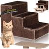 BAKAJI Scala per Animali Domestici con 3 Gradini e Rivestimento Sfoderabile in Peluche, Rampa per Gatti e Cani Anziani, Scaletta con Imbottitura ad Alta Densità, 45,5 x 36 x 34 cm… (Marrone)
