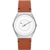 Skagen Grenen Orologio da uomo, Movimento a due lancette a energia solare con cinturino in acciaio inossidabile o in pelle, 37 mm, Marrone e argento