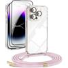 DiDaDi Cover per iPhone 12 Pro Max Trasparente con Cordino, Custodia con Regolabile Collana, Coque per iphone 12 Pro Max Avec Cordon, Antiurto Custodia con Laccio Case con Laccio Tracolla, Oro Rosa
