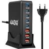 AXFEE 440W Caricatore USB C Multiplo, 8 Port GaN III Alimentatore USB C, QC 18W PD 100W/65W Laptop Caricabatterie Ricarica Rapido, per MacBook Air/Pro Laptop iPhone17/16/15 iPad SteamDeck-Nero