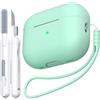 MHYALUDO Custodia per AirPods Pro di seconda generazione, Custodia per AirPods Pro in morbido silicone anticaduta e antiurto Skin Touch con portachiavi e kit di pulizia,Verde menta