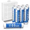 MAOMAOCON 1.2V AAA Batterie Ricaricabili con 1200 Tech,Pile Ricaricabili da 1100mAh Ni-MH con Comodo Astuccio,Confezione da 8 pezzi