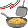 BAKAJI Set Padella 32 cm e Bistecchiera 24 x 24 cm Rivestimento Antiaderente Effetto Pietra, Senza PFOA, Manico Atermico Cool Touch, Ideale per Fornelli a Gas, Cottura Omogenea, Made in Italy