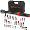GETLITOOL 32PZ Set Chiave Dinamometrica 1/4 a 72 Denti, 5-25Nm, Testa in Acciaio CR-MO, con Punte Torx Esagonali Phillips XZN, Bussole, Adattatori, e Valigetta per Bici Moto, Funzione Avviso Acustico