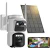 Abiso 8MP Telecamera WiFi Esterno 360 PTZ Telecamera di Sorveglianza Esterna a Doppia Lente, Audio Bidirezionale, Rilevamento Umano con AI, Pannello Solare Integrato, Visione Notturna a Colore