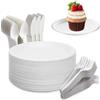 Yidaxing Piatti di Carta 200Pcs Compresi Piatti Carta,Coltello,Forchetta e Cucchiaio | Yidaixing Piatti Usa e Getta Sono Realizzati in Fibra di Canna da Zucchero per Feste, Compleanno,Barbecue(Bianco-15.2cm)