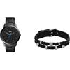 FOSSIL orologio minimalist da uomo in acciaio inossidabile nero e bracciale Bronson in acciaio inossidabile color argento, set