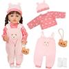 Xerteam 5 pezzi di abbigliamento per bambole per bambole da 20-22 pollici, adorabile tuta rosa da 50 cm per bambola con 1 top con stampa orso + 1 tuta + 1 berretto + 1 ciondolo orso + calzini, regali per