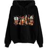 Yowablo Felpa con Cappuccio in Tinta Unita Stampa di Halloween a Maniche Lunghe da Donna, Girocollo, alla Moda Natale Rossa (Black-4, S)