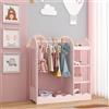 [en.casa] Guardaroba per Cameretta Armadio 100x94x38 cm con Specchio Vano Asta Barra Appendiabiti e 3 Ripiani Scomparti Aperti Organizzatore a Misura di Bambini - Rosa