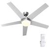 BAKAJI Ventilatore Lampadario da Soffitto 5 Pale in Legno con Lampada Plafoniera 60 LED 20W in Vetro 3 Velocità Funzione Timer Luce Cambio Colore e Telecomando Diametro 132cm Bianco Silver