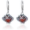 AMBEDORA Orecchini da donna in argento con gufo con ambra, argento sterling ossidato, ambra baltica in colore cognac, Argento sterling, Ambra