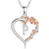 EUDORA Harmony Ball Collana con Iniziale a Forma di Cuore Placcata in Rame Rodiato con Zirconi Cubici per Donna, Ciondolo a Forma di Fiore in Oro Rosa con Lettera P Alfabeto Dalla P Regalo, 18+2