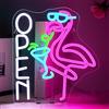 ineonlife Flamingo Open Scritte Neon, Flamingo Scritta Led Per La Decorazione Della Parete,Insegne Luminose Per Beverage Store,Cocktail Bar,Taverne,Bar,Club,Beach Tavern