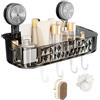QINGZY Mensola Doccia, Senza Foratura, Porta Sapone per doccia, Mensola Da Bagno Per Doccia, Organizer doccia Mensola Adesiva con 4 Ganci per Bagno e Cucina (Nero)