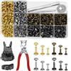 TYBYBB Set di 360 rivetti in pelle, 4 colori, con pinza per rivetti e pinza per foratura, rivetti cavi, per pelle, 12 mm, 8 mm, 6 mm, rivetti in pelle, per fai da te, decorazione