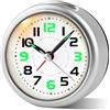Juboos Sveglia da Comodino Piccola con Luce Notturna,Orologio Analogico Silenzioso,Sveglia da Viaggio con Allarme Graduale, per Camera, Ufficio (Argento)