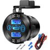 Hapytrip Presa di corrente da auto 12V USB in alluminio PD 3.0 Tipo C e doppia porta USB Quick Charge 3.0 Presa di corrente multipla impermeabile 12V/24V con interruttore a sfioramento per auto, barca, moto