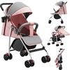 homewell Passeggino pieghevole, passeggino per bambini, posizione sdraiata, pieghevole, con cintura di sicurezza e tettuccio parasole, 0-4 anni fino a 22 kg (rosa)