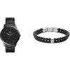 FOSSIL orologio minimalist da uomo in acciaio inossidabile nero e bracciale semiprezioso Townsman, set