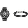 Fossil orologio da uomo Nate Grigio in acciaio inossidabile e bracciale Townsman Black in pietra semipreziosa, set
