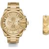 Diesel orologio da uomo Mega Chief in acciaio inossidabile color oro e orecchini, set