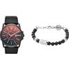 Diesel orologio e bracciale Master Chief in pelle nera da uomo, set