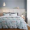 Bianca Set copripiumino reversibile per letto super king size con federe, in cotone spazzolato, motivo: scena invernale, blu
