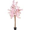 DRW Pianta artificiale di un ciliegio con 4 tronchi in PVC in rosa ciliegia 160x30x30cm