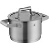 WMF Comfort Line - Pentola piccola 16 cm, coperchio in vetro, per carne a induzione, 1,9 l, in acciaio INOX Cromargan opaco, scala interna, impilabile, non rivestita