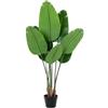 DRW Pianta artificiale dell'albero del viaggiatore con 3 tronchi e 8 fogli di PVC in verde 120x25x25cm