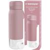 Wessper Borraccia Filtrante, 700 ml, Borraccia Vetro Borosilicato, Bottiglia con Filtro Actitex DISC, Contatore di Sostituzione del Filtro Integrato, Riduce il Cloro, BPA FREE - Rosa