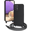 FERLAN Custodia per Samsung Galaxy A32 5G Cover con Cordino,Nero Silicone Antiurto TPU Morbido Case Corda Collana Necklace Regolabile Stylish con Catena Ultra Sottile Cover per Samsung Galaxy A32 5G,Nero