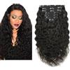 Larafona 22inch/55cm Extension Clip Capelli Veri 100% Umano Capelli Brasiliano Virgin Hair Natural Wave Ricci per Testa Piena 8pc 120gram Naturale Nero 1B