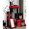 Globlazer Albero Tiragraffi Gotico Nero Rosso Angolare 90° Ruotabile Grotta 2 Grandi Base Piattaforma Imbottiti Peluche Giocattoli, Stabile Tiragraffi per Gatti Adulti Riposare Giocare (F50, Gotico)