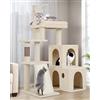 Globlazer Albero Tiragraffi Beige Angolare 90° Ruotabile Grotta 2 Grandi Base Piattaforma Imbottiti Peluche Giocattoli, Stabile Tiragraffi per Gatti Adulti Riposare Giocare Graffiare (F50, Beige)