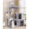 Globlazer Albero Tiragraffi Angolare 90° Ruotabile Grotta 2 Grandi Base Piattaforma Imbottiti Peluche Giocattoli, Stabile Tiragraffi per Gatti Adulti Riposare Giocare Graffiare (F50, Grigio Chiaro)