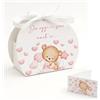 PV Grafik® 24PZ Bomboniere Nascita Orsetto, Scatoline Portaconfetti Bimba, Scatola Confetti Baby Shower Battesimo Bambina Scatole Confetti per Confetteta, Set con Bigliettino e Nastrino (68BL)
