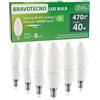 bravotecno Lampadine LED E14, Classe Energetica B, E14 LED Luce Fredda 6500K, 2,5W 470LM C37, Equivalente a 40W, Angolo di Illuminazione 360°, Non Dimmerabile, Basso Calore & Lunga Durata, 6 Pezzi