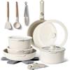 JUST PERFECTO HOUSEHOLD APPLIANCES Batteria da Cucina 18 Pezzi con Manico Amovibile - Padelle Antiaderenti e Pentole Ø 18/24/28 cm - Compatibili con Tutti i Piani Cottura, Inclusa Induzione - Facile da Pulire a Mano (Beige)