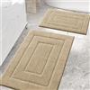 Homaxy Set di 2 tappetini da bagno in microfibra, antiscivolo, lavabili, morbidi, assorbenti l'acqua, per il bagno, 40 x 60 cm + 60 x 90 cm, beige