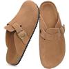 Forhome Sabot Donna,Zoccoli e Sabot Donna,Chiuse con Comodo Pantofole in Pelle,Zoccoli in Pelle con Sottopiede in Sughero,Fibbia Regolabile al Piede,Antiscivolo,Suola Antiscivolo 38-39