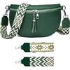 Skyearman Borsa a tracolla da donna in vera pelle da donna, piccola borsa a banana chic, borsa a mano da donna, tracolla con 2 cinghie larghe regolabili e rimovibili, verde, 24 cm (L) x 7 cm (W) x 16cm (H),