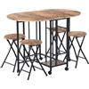 Songvas Tavolo da Pranzo con 4 Sgabelli Pieghevoli, Tavolo Cucina con Rotelle, Tavolo Pieghevole Salvaspazio, Portabottiglie in Metallo e Scaffali di Archiviazione, Stile Industriale (Marrone e Nero)