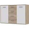 Forte ANTUZA Cassettiera 120 130 con 2 ante e 4 cassetti, credenza moderna, in legno di quercia Sonoma, decorazione in legno/bianco, larghezza 122,6 cm x altezza 88,1 cm x profondità 34,2 cm