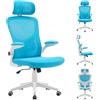 BAKAJI Sedia da Scrivania Ergonomica in Tessuto Traspirante e Antisudore, Schienale con Supporto Lombare e Poggiatesta, Poltrona da Studio Ufficio Altezza Regolabile a Gas 116-126 cm (Azzurro)