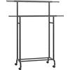 SONGMICS Stand Appendiabiti Doppio con Ruote, Attaccapanni Estensibile in Metallo, Portata Totale 80 kg, Larghezza 83-120 cm, Nero Inchiostro HSR133B01