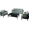 DRW Set di divano tavolino e 2 poltrone in poliestere e alluminio in nero e grigio poltrona: 74 x 74 x 66 cm, divano: 198 x 74 x 66 cm, tavolo: 128 x 60 x 41 cm